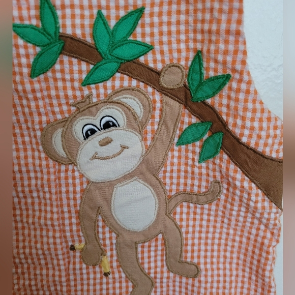 ZU Orange White Checkered Monkey Jumper Size 9 Months - Picture 2 of 7